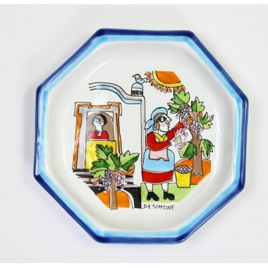 Octagonal Plate Folk POTFK-1 Grape harvesting de simone pottery Octagonal Plate Folk POTFK-1 Grape harvesting de simone pottery